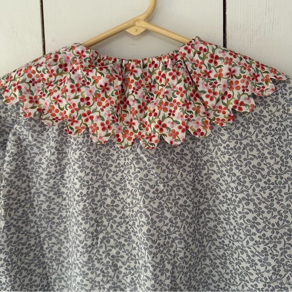 Horror Vacui Floral Blouse Sz M Scalloped Ruffle Collar Spring - Picture 9 of 11